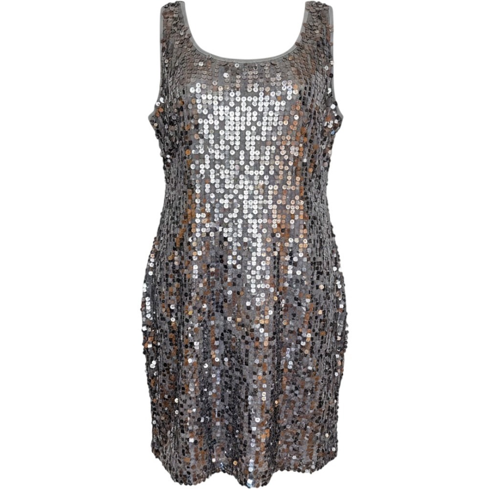 Calvin Klein Women Tin Grey Sequin Sleeveless Shift Cocktail Dress CKJ00614